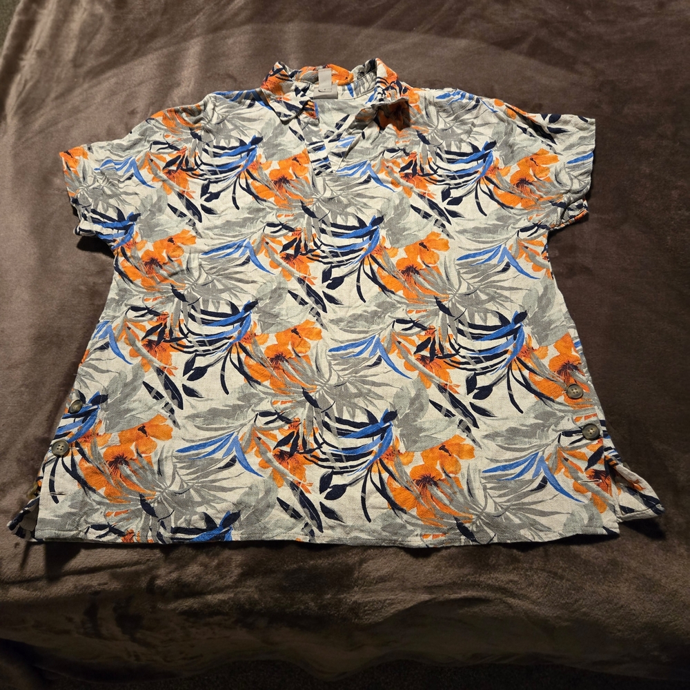 Chico's Casual Gray and Orange Button Down Shirt